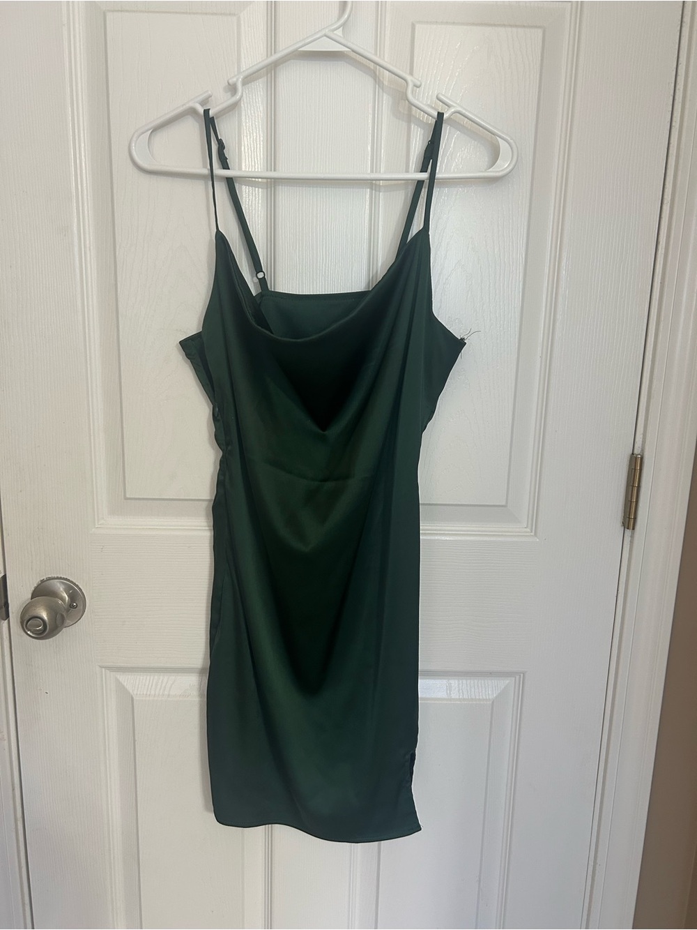 Amazon Dark Green Satin Cowl Mini Dress
